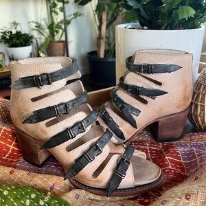 Freebird By Steven Quinn Taupe Leather Strappy Booties 9